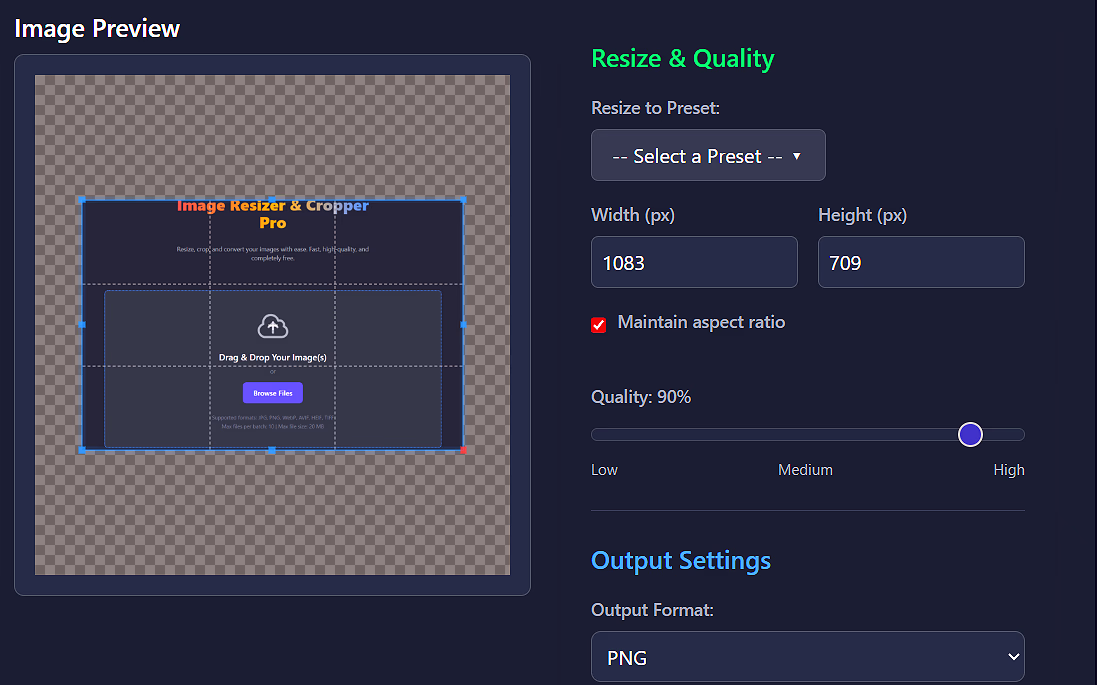 Set Output Dimensions